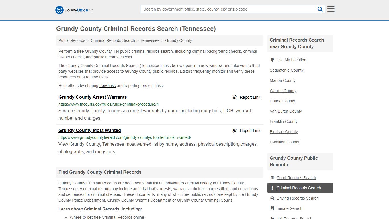 Grundy County Criminal Records Search (Tennessee) - County Office