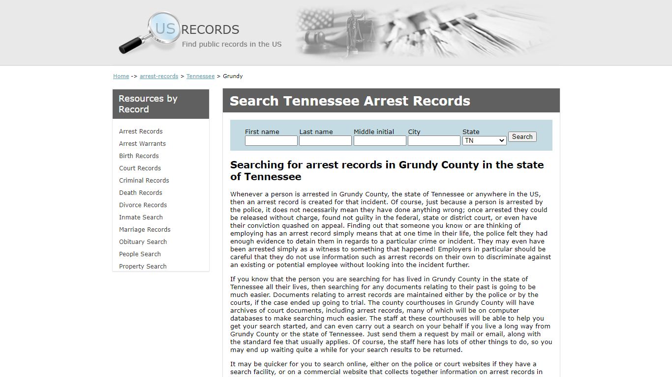 Search Arrest Records Grundy Tennessee | US Records