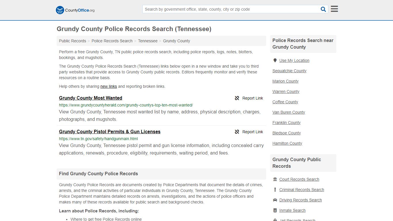 Police Records Search - Grundy County, TN (Accidents & Arrest Records)