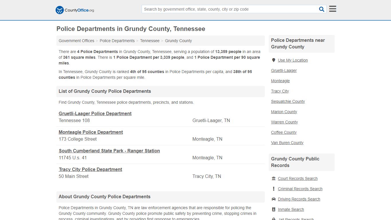 Grundy County, TN (Arrest Records & Police Logs) - County Office